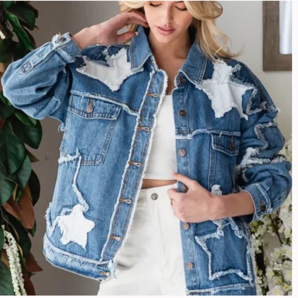 Oli and Hali Washed Star Patchwork Denim Jacket BR60 - Picture 1 of 4